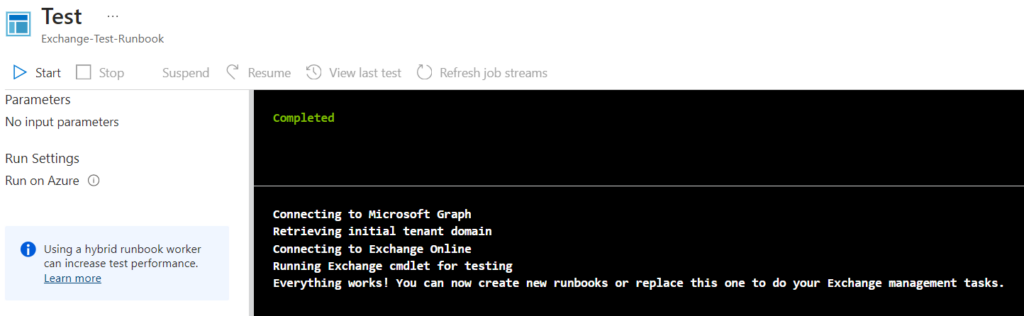 Exchange Management module test success